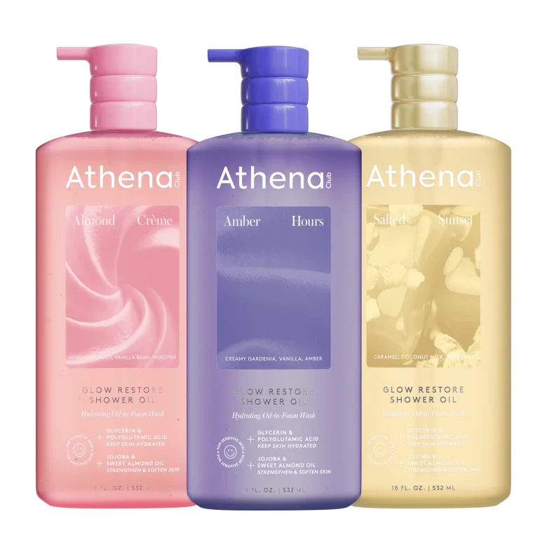 Glow Restore Shower Oil Trio - Ready Routine Almond Creme, Amber Hours, Salted Sunset